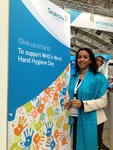 Dr Ilham Khadri, President of Diversey Care, signs the competition board at ISSA/Interclean.